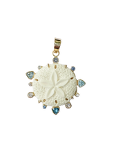 Load image into Gallery viewer, Carved Bone Sand Dollar Aqua Halo
