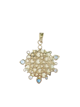 Load image into Gallery viewer, Carved Bone Sand Dollar Aqua Halo