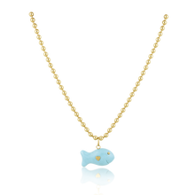 Load image into Gallery viewer, Carved Stone Gold Fish Pendant (gold ball eyes)