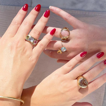 Load image into Gallery viewer, Pink Opal Cabochon with Citrine Hearts Ring