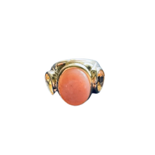 Load image into Gallery viewer, Pink Opal Cabochon with Citrine Hearts Ring