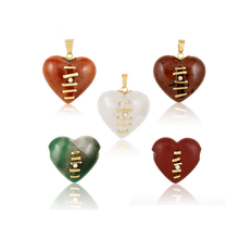 Load image into Gallery viewer, Carved Stone Stitched Heart Pendants
