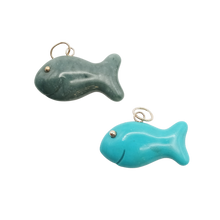 Load image into Gallery viewer, Carved Stone Gold Fish Pendant (gold ball eyes)