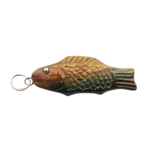 Load image into Gallery viewer, Carved Stone Swedish Fish Pendant (gold ball eyes)