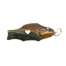 Load image into Gallery viewer, Carved Stone Swedish Fish Pendant (gold ball eyes)
