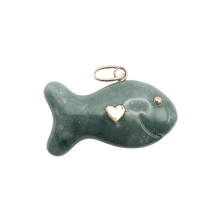 Load image into Gallery viewer, Carved Stone Gold Fish Pendant (gold ball eyes)