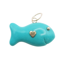 Load image into Gallery viewer, Carved Stone Gold Fish Pendant (gold ball eyes)