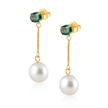 Load image into Gallery viewer, Green Oval Button Pearl Earrings
