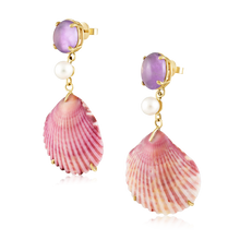 Load image into Gallery viewer, Amethyst Shell + Pearl Earrings