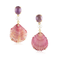 Load image into Gallery viewer, Amethyst Shell + Pearl Earrings