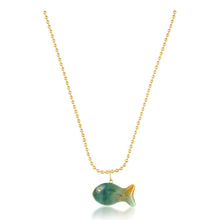 Load image into Gallery viewer, Carved Stone Gold Fish Pendant (gold ball eyes)