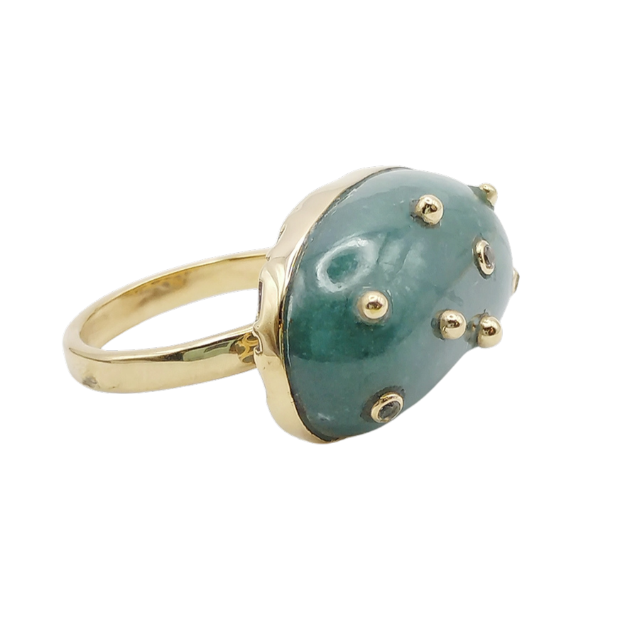 Carved Jade Studded Bean Ring