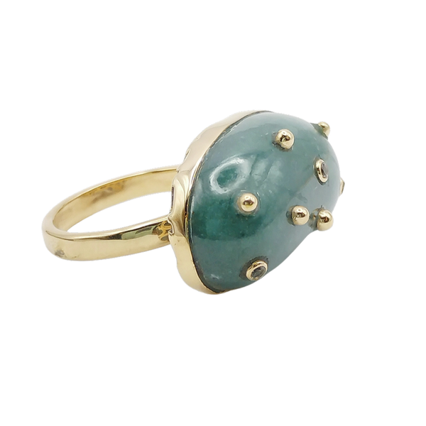 Carved Jade Studded Bean Ring