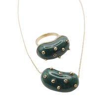 Load image into Gallery viewer, Carved Jade Studded Bean Ring
