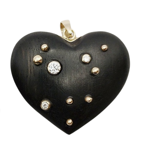 Carved Ebony Studded Heart Pendant