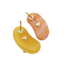 Load image into Gallery viewer, Carved Stone Studded Bean Earrings
