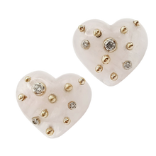 Load image into Gallery viewer, Carved Stone Studded Heart Earrings
