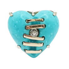 Load image into Gallery viewer, Carved Stone Stitched Heart Ring
