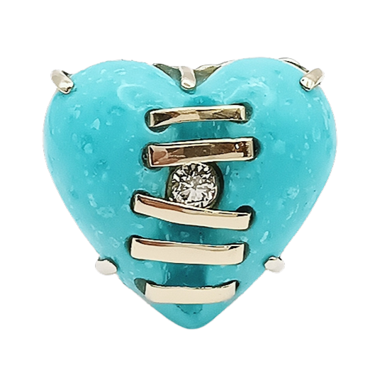 Carved Stone Stitched Heart Ring