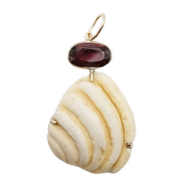 Load image into Gallery viewer, White Ribbed Shell with Rubellite Tourmaline Pendant
