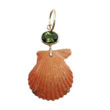 Load image into Gallery viewer, Orange Shell with Green Tourmaline Pendant
