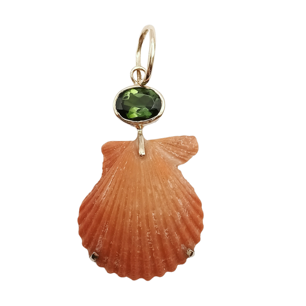 Orange Shell with Green Tourmaline Pendant