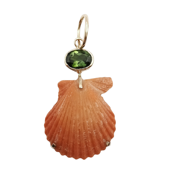 Orange Shell with Green Tourmaline Pendant