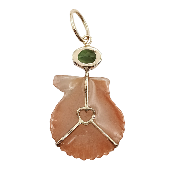 Orange Shell with Green Tourmaline Pendant