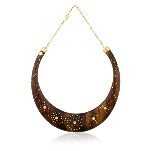 Diamond and Gold Ball Walnut Collar