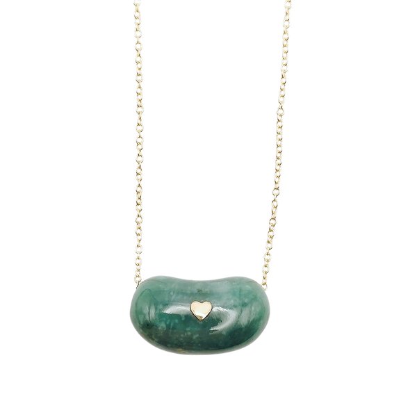 Carved Jade Studded Bean Necklace