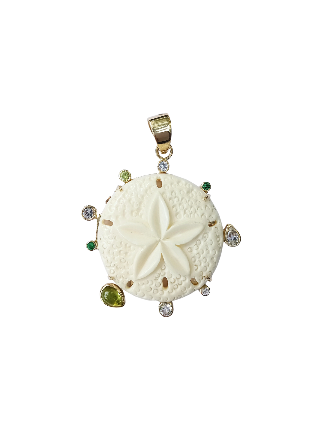 Carved Bone Sand Dollar Green Halo