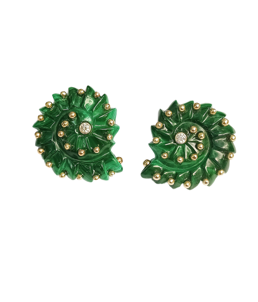 Carved Malachite Ammonite Earrings