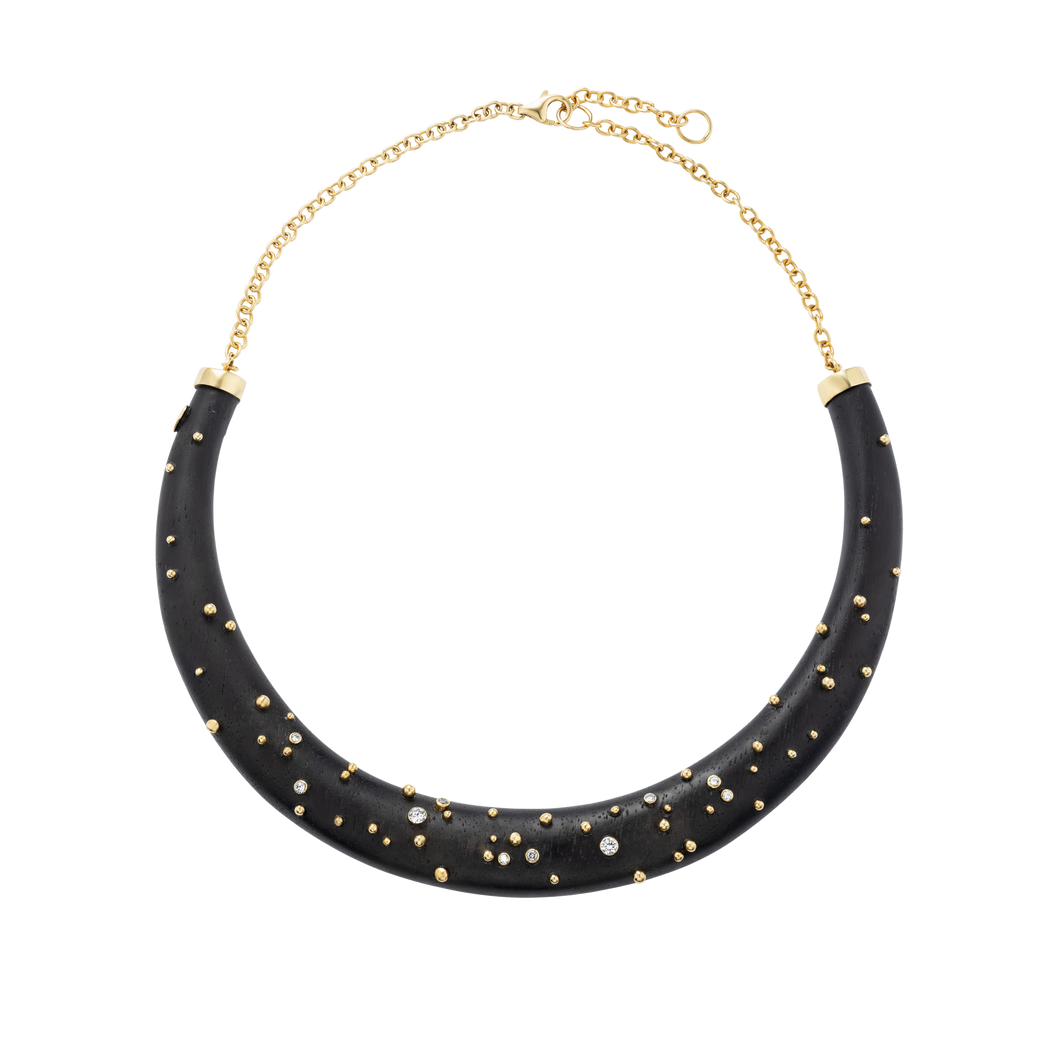 Diamond and Gold Ball Wooden Collar