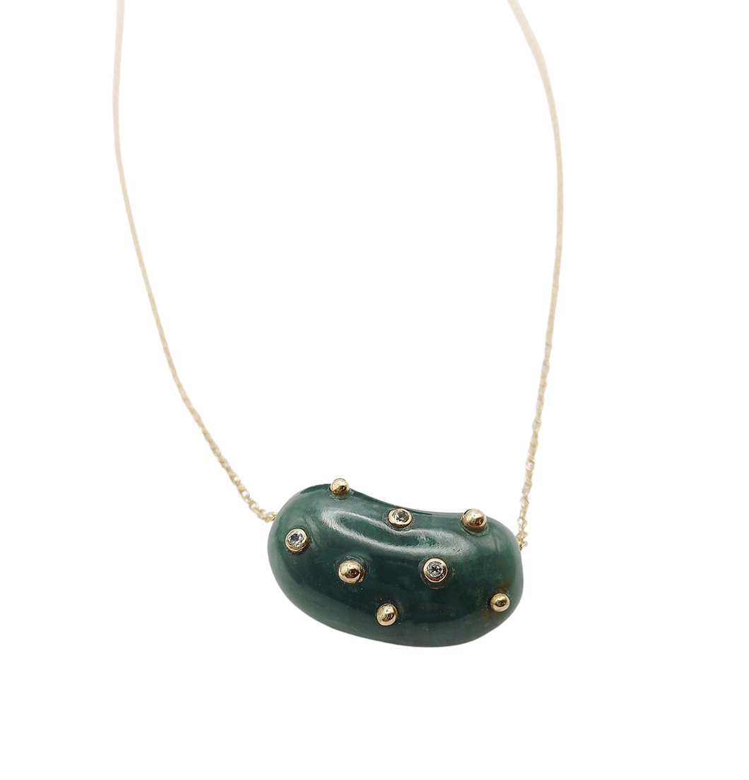 Carved Jade Studded Bean Necklace