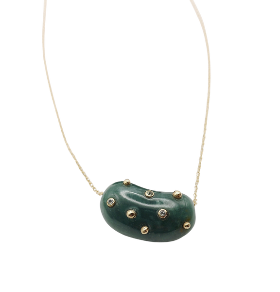 Carved Jade Studded Bean Necklace