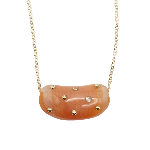 Carved Stone Studded Bean Necklace