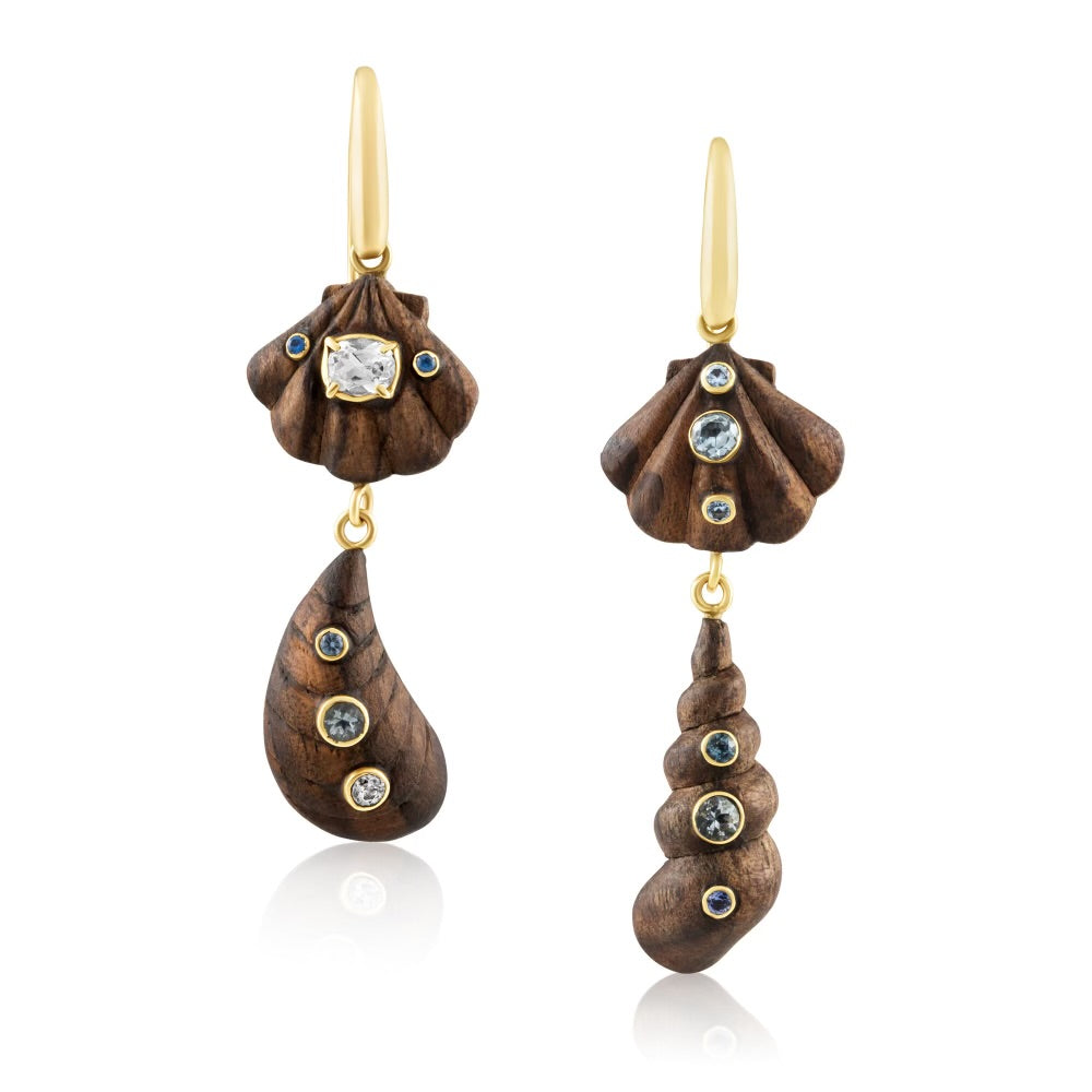 2-Tiered Wooden Shell Earrings