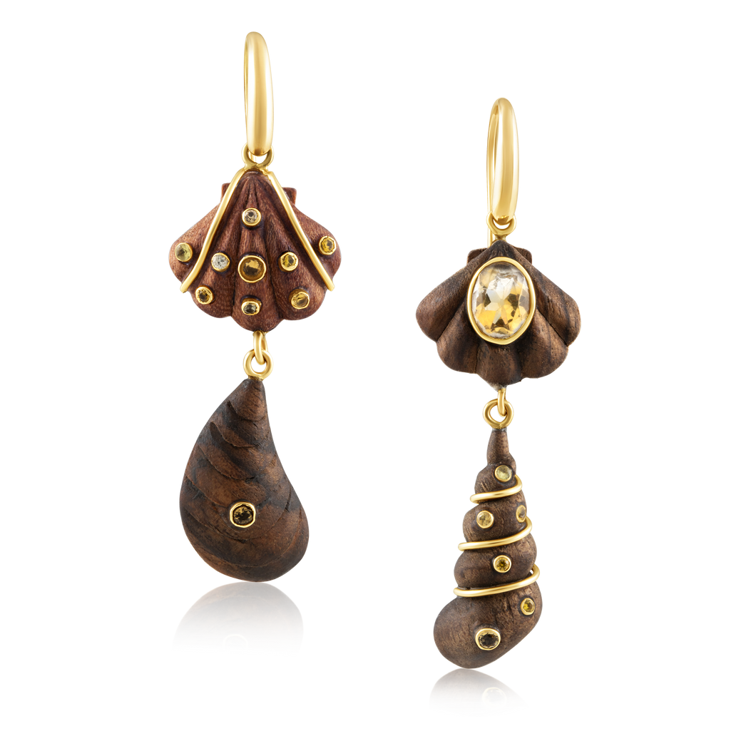 2-Tiered Wooden Shell Earrings