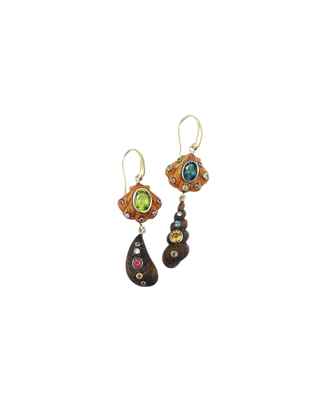 Br525 - 2-Tiered Wooden Shell Earrings
