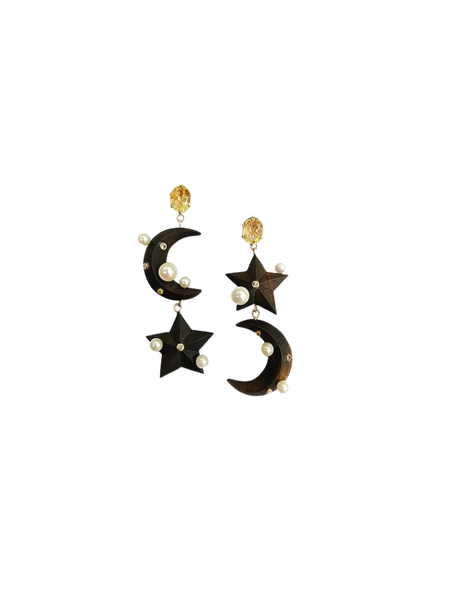 Ebony Moon and Star Earrings