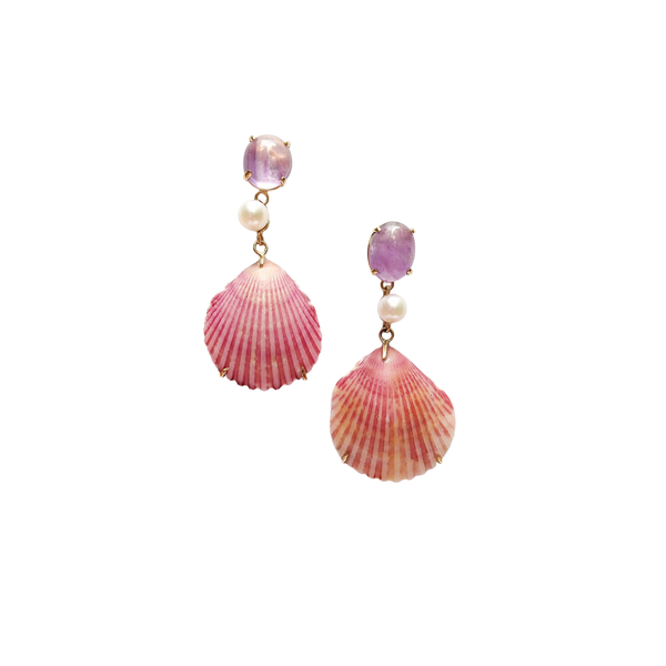 Amethyst Shell + Pearl Earrings