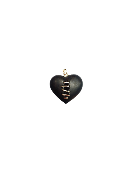 Carved Ebony Cracked Heart Pendant