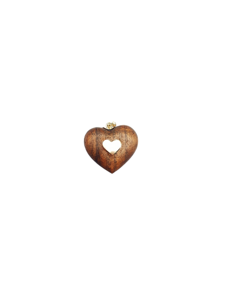Carved Walnut Cracked Heart Pendant