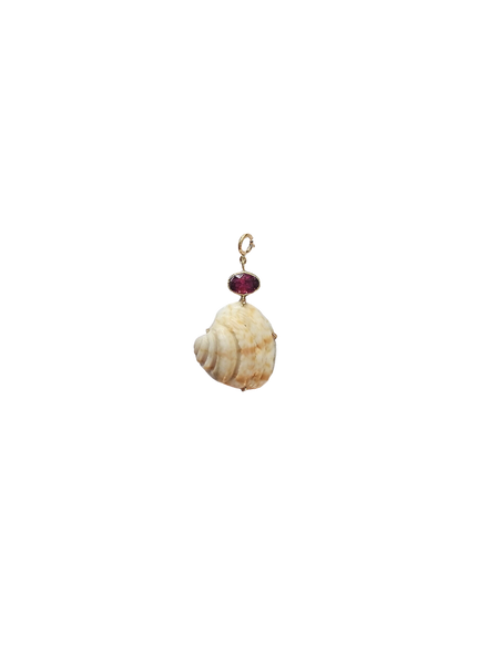 Ribbed Shell with Pink Tourmaline Charm