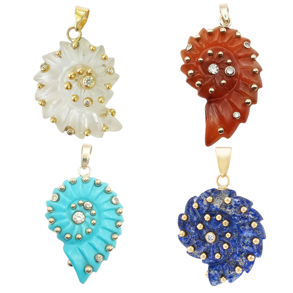 Carved Stone Ammonite Pendants