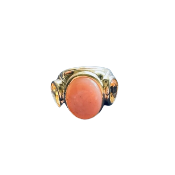 Pink Opal Cabochon with Citrine Hearts Ring