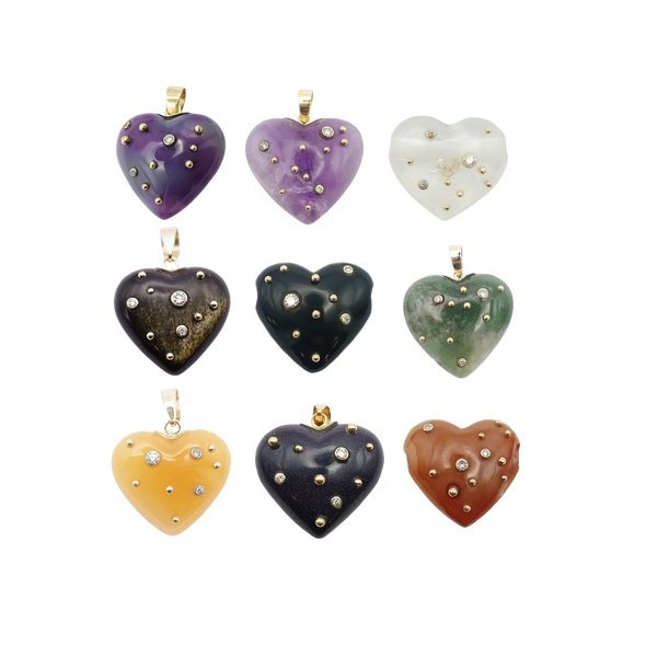 Carved Stone Studded Heart Pendants