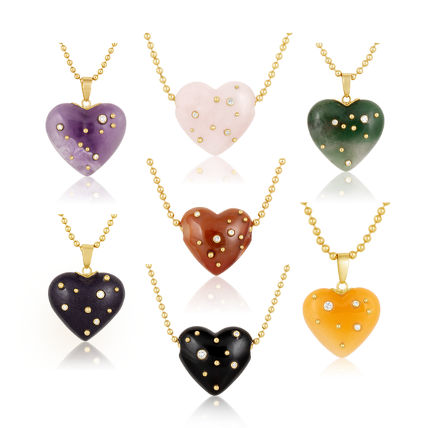 Carved Stone Studded Heart Pendants