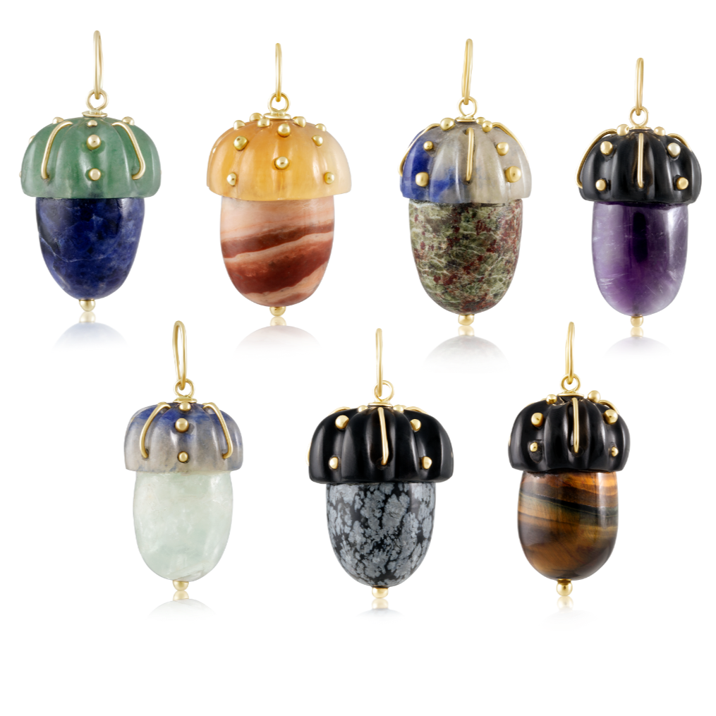 Carved Stone Acorn Pendants