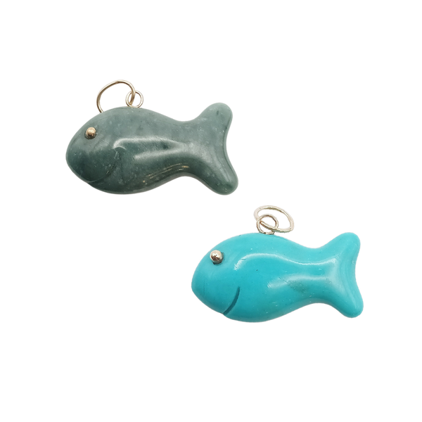 Carved Stone Gold Fish Pendant (gold ball eyes)